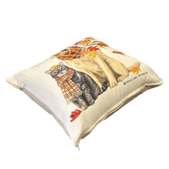 Mary Lake Thompson Yellow Lab & Cat Autumn Leaves Throw Pillow - Picture 2 of 4